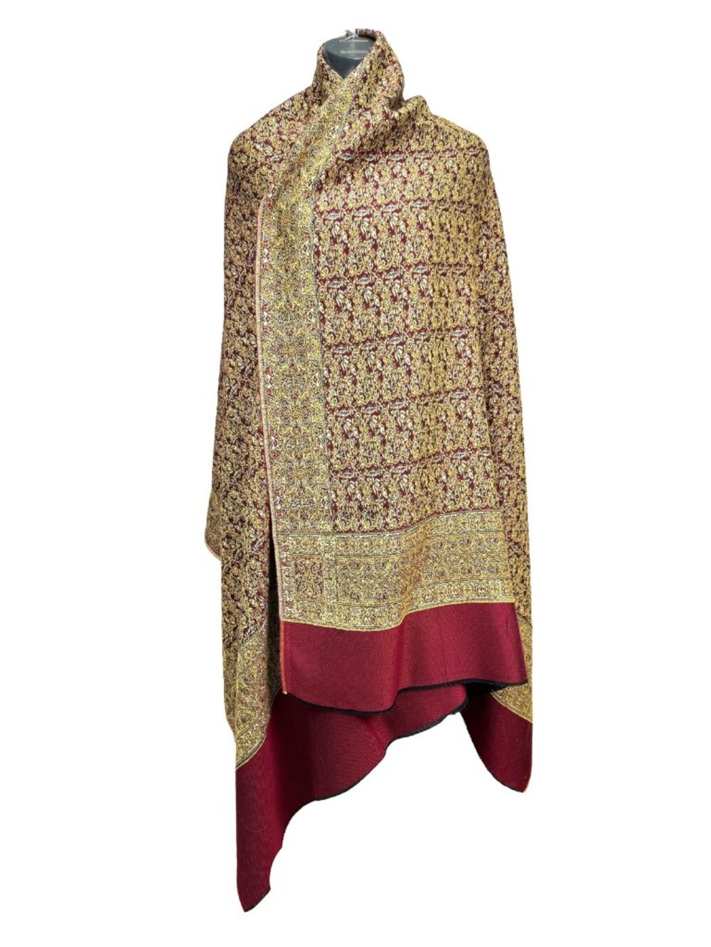 ABOELELA Wool Blend‎ Paisley Print Burgundy Gold Egyptian Shawl Scarf 88x38